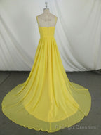 Simple V Neck Yellow Chiffon Long Prom Dress, Yellow Prom Dress
