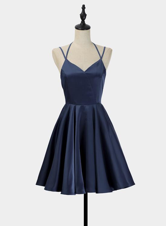 Simple V-Neckline Short Straps Halter Homecoming Dress Teen Dresses Summer Dresses Main image