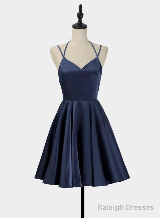 Simple V-Neckline Short Straps Halter Homecoming Dresses,Teen Dress, Summer Dress
