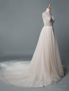 Simple Wedding Dresses A-Line V Neck Sleeveless Applique Beaded Floor Length Bridal Dress