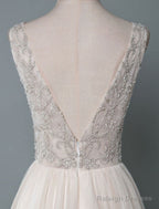 Simple Wedding Dress A Line V Neck Sleeveless Applique Beaded Floor Length Bridal Dresses