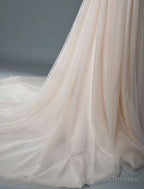 Simple Wedding Dresses A-Line V Neck Sleeveless Applique Beaded Floor Length Bridal Dress