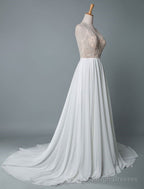 Simple Wedding Dresses A-Line V Neck Sleeveless Embroidered Chiffon Bridal Dress With Train
