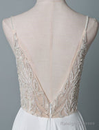 Simple Wedding Dresses A-Line V Neck Sleeveless Embroidered Chiffon Bridal Dress With Train