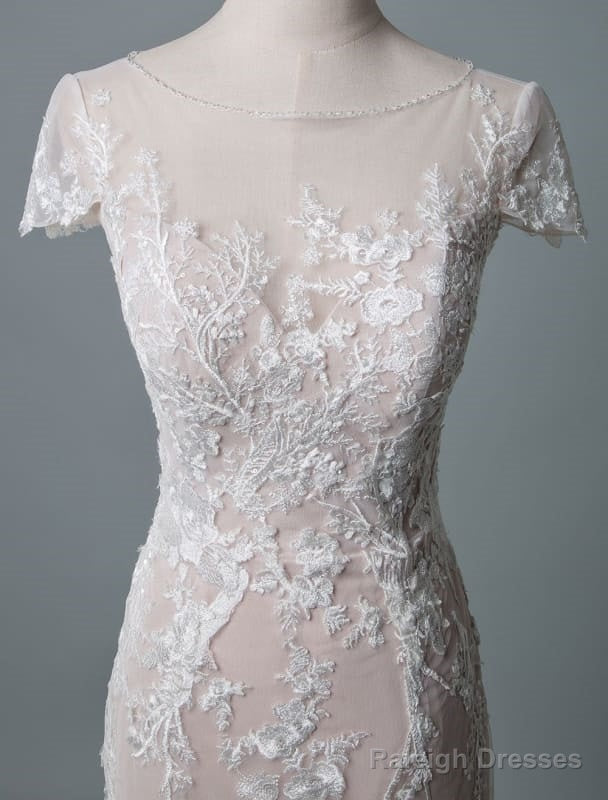 Simple Wedding Dress Mermaid Jewel Neck Short Sleeves Floor Length Customized Lace Bridal Gowns With Train