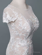 Simple Wedding Dresses Mermaid Jewel Neck Short Sleeves Floor Length Customized Lace Bridal Gown With Train