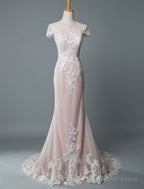 Simple Wedding Dresses Mermaid Jewel Neck Short Sleeves Floor Length Customized Lace Bridal Gown With Train