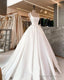 Simple Wedding Dress Satin Square Neckline Straps Ball Gown