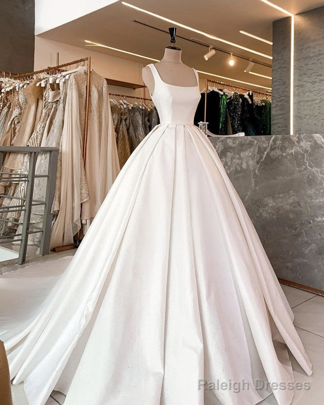 Simple Wedding Dresses Satin Square Neckline Straps Ball Gowns Main image