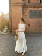 Simple A-Line Round Neck Light Apricot Lace Chiffon Prom Dresses Outfits