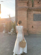Simple A-Line Round Neck Light Apricot Lace Chiffon Prom Dresses Outfits
