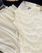 Simple A-Line Round Neck Light Apricot Lace Chiffon Prom Dresses Outfits