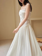 Simple A-Line Round Neck Light Apricot Lace Chiffon Prom Dresses Outfits