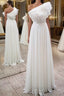 Simple white chiffon long prom dress, white evening dress