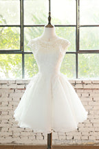 Simple White Cute Lace Short Graduation Dress, Lovely Party Dresses