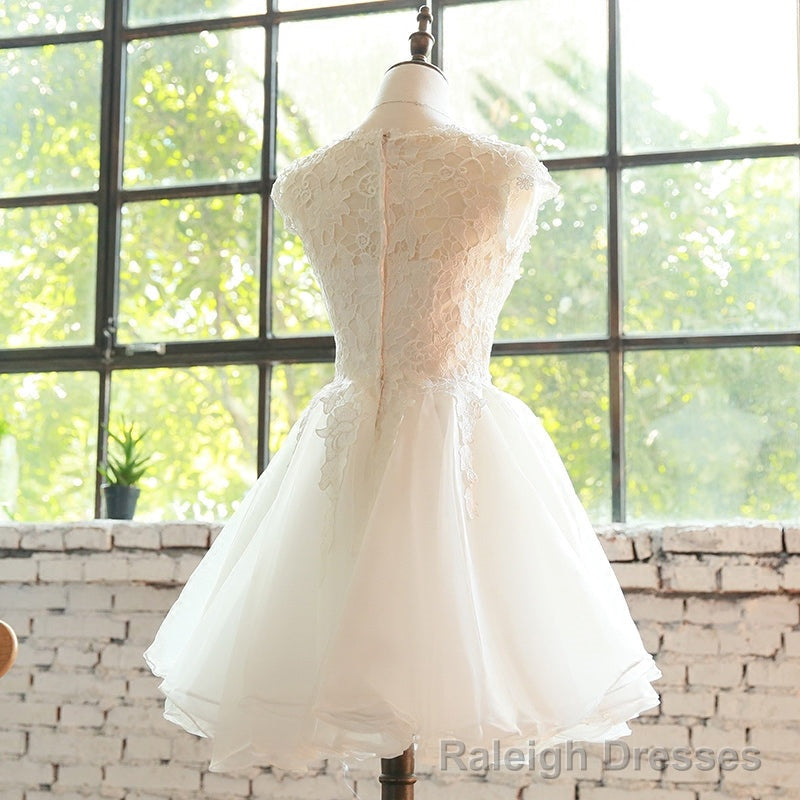 Simple White Cute Lace Short Graduation Dress, Lovely Prom Dresses