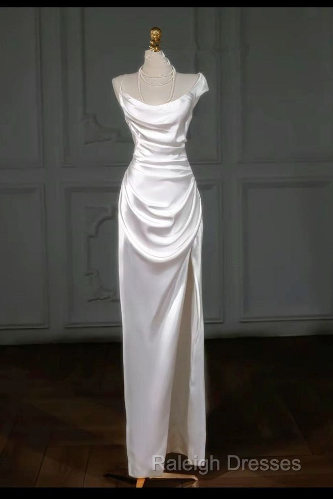 Simple White Mermaid Satin Strapless Pleats Wedding Dress Secondary image