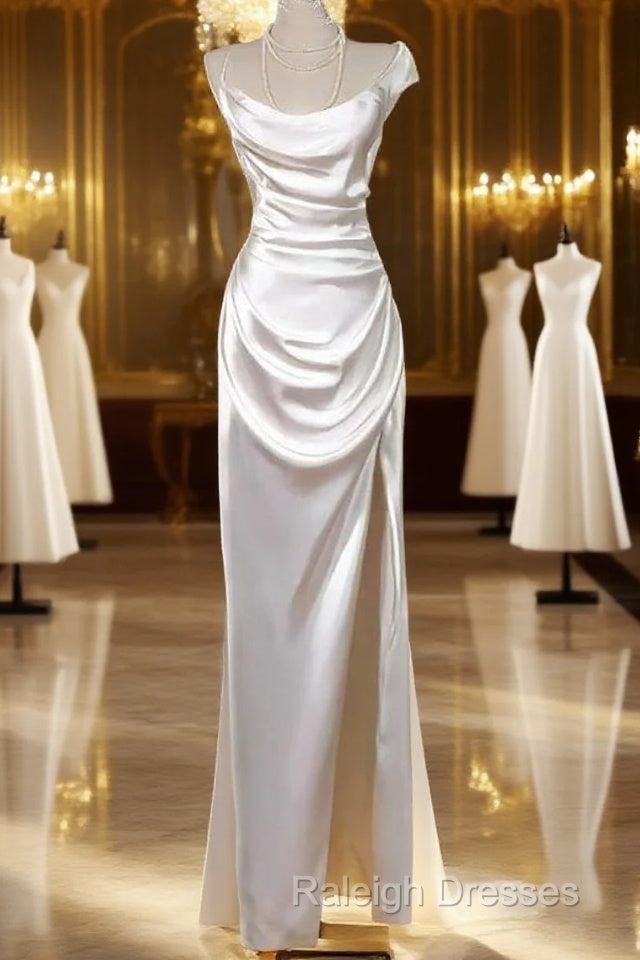 Simple White Mermaid Satin Strapless Pleats Wedding Dress Main image