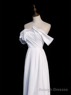 Simple White Off Shoulder Satin Long Prom Dress, White Long Formal Dress