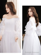 Simple White Tulle Long Prom Dress, White Tulle Formal Dress