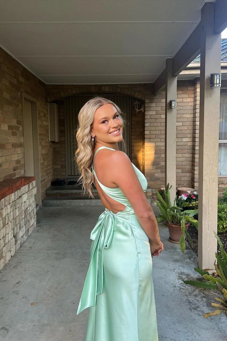 Simple Yellow A-Line Prom Dresses Long For Prom&Guest-V Neck Satin Beautiful Backless Prom Dresses