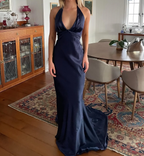 Simple Yellow A-Line Prom Dresses Long For Prom&Guest-V Neck Satin Beautiful Backless Prom Dresses