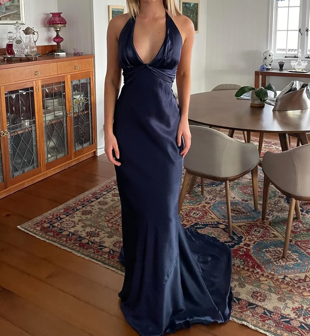 Simple Yellow A-Line Prom Dresses Long For Prom&Guest-V Neck Satin Beautiful Backless Prom Dresses