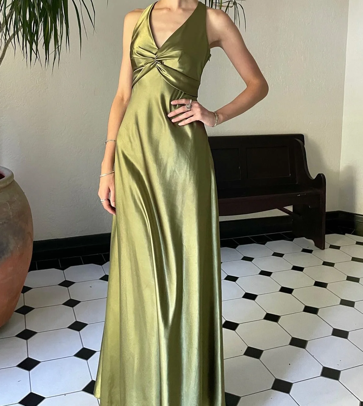 Simple Yellow A-Line Prom Dresses Long For Prom&Guest-V Neck Satin Beautiful Backless Prom Dresses