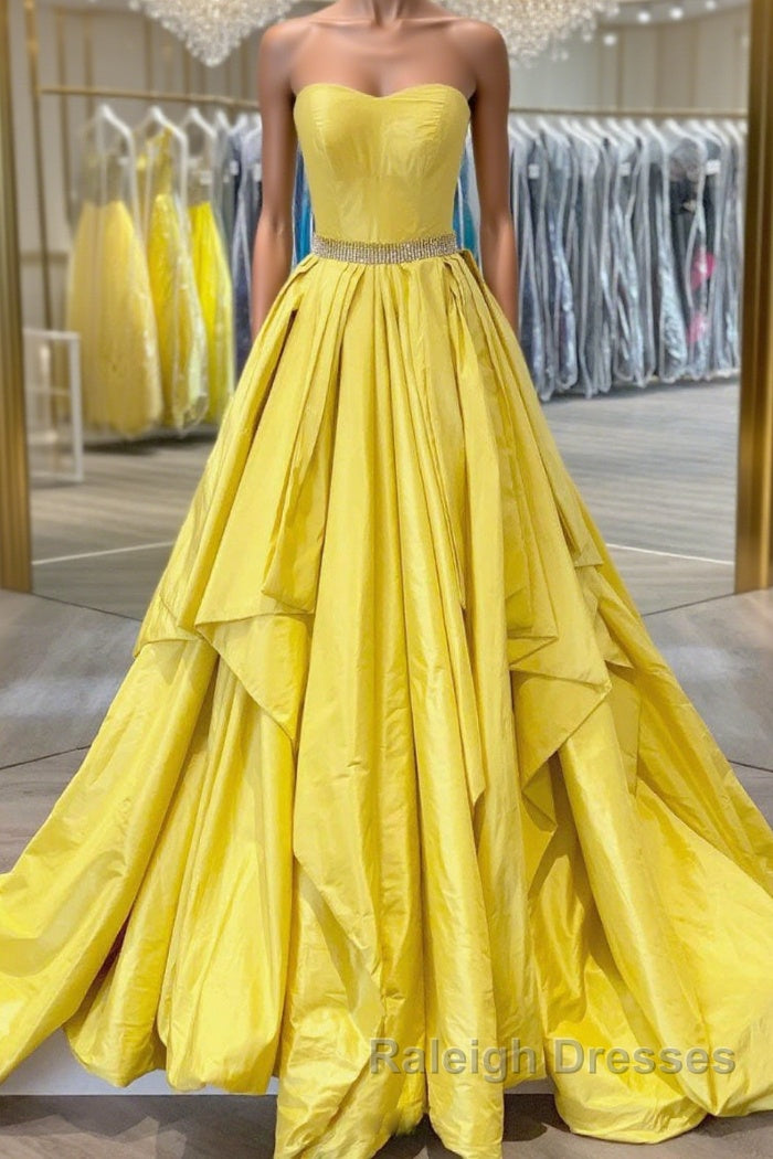 Simple yellow satin long prom dress yellow evening dress Main image