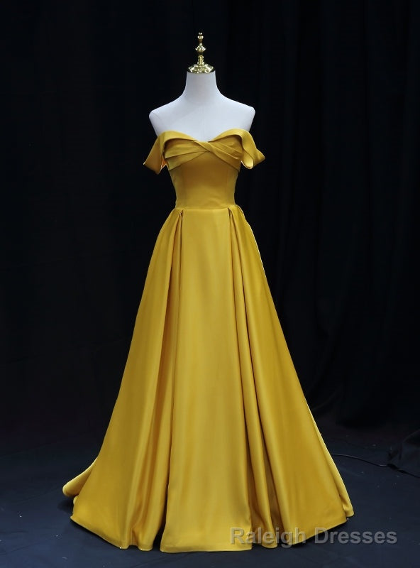 Simple Yellow Satin Off the Shoulder Prom Dress Main image