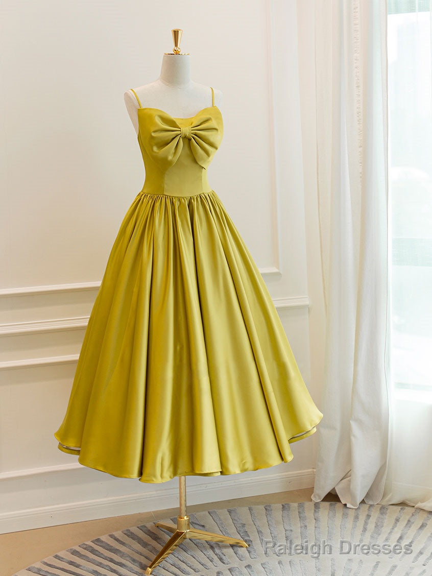 Simple Yellow Satin Short Prom Dresses Yellow Bridesmaid Dresses