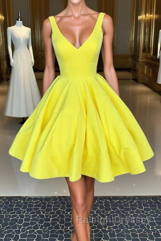 Simple yellow short prom Dresses yellow homecoming Dresses Main image