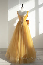 Simple Yellow Tulle Long Prom Dress, Yellow Tulle Formal Dress