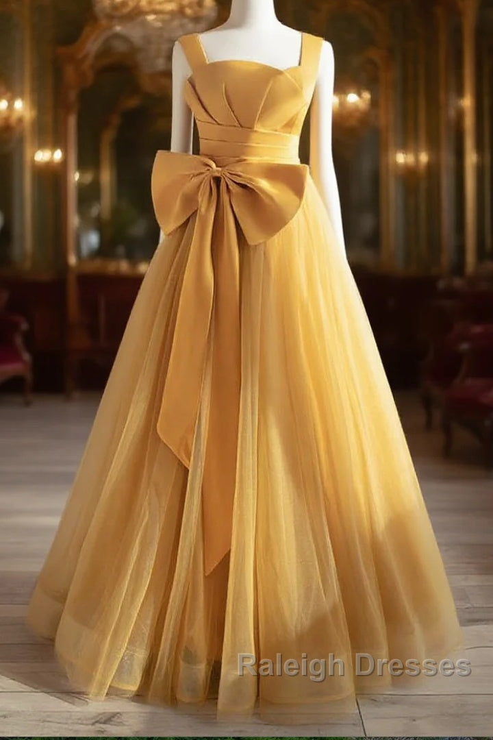 Simple Yellow Tulle Long Prom Dress, Yellow Tulle Formal Dress Main image