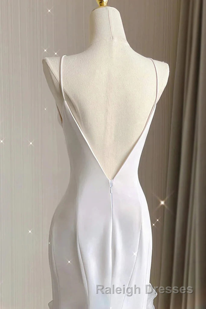 Simple Mermaid Prom Gown With Ruffles Spaghetti Straps Backless Dresses For Date