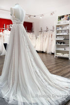 Simply Long A Line Tulle Lace Open Back Wedding Dress