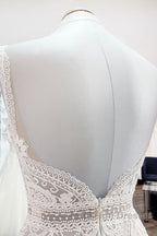 Simply Long A Line Tulle Lace Open Back Wedding Dress
