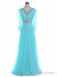 Sky Blue Beaded Long Sleeve Chiffon Mother of the Bride Dresses