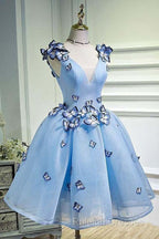 Sky Blue Homecoming Dresses Butterfly Applique Short Prom Dress