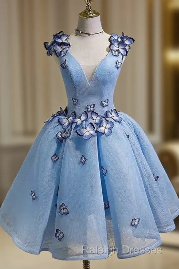 Sky Blue Homecoming Dresses Butterfly Applique Short Prom Dress Main image