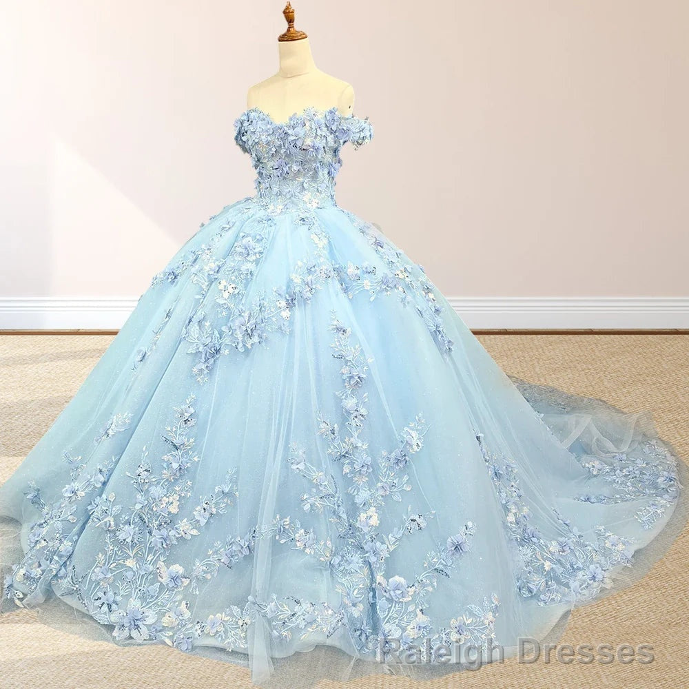 Sky Blue Lace Princess Quinceanera Dress Ball Gown Main image