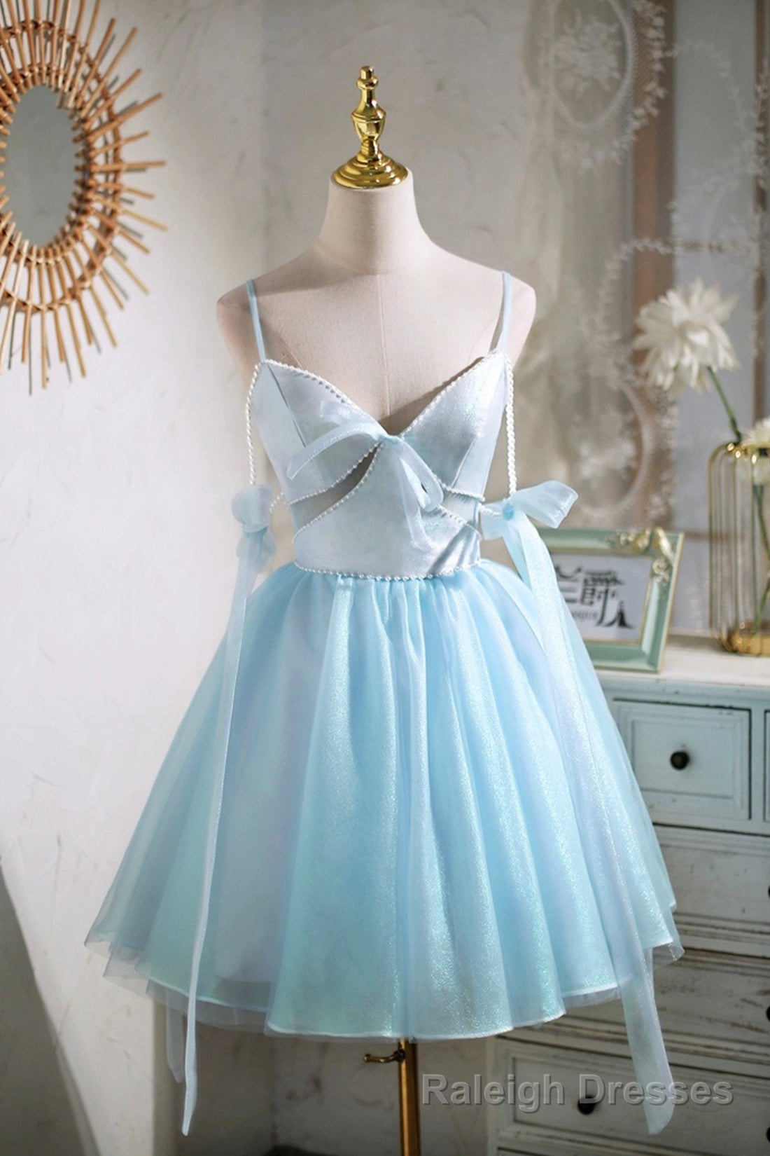 Sky Blue Spaghetti Straps Prom Dress, Cute A Line Tulle Homecoming Dress Secondary image