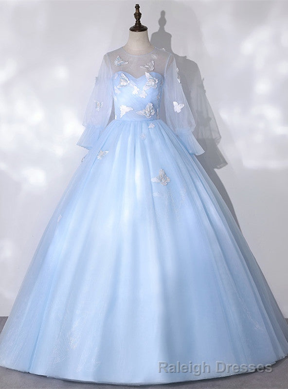 Sky Blue Tulle Long Sleeve Butterfly Quinceanera Dress Main image