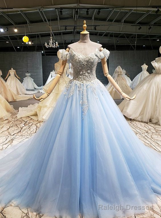 Sky Blue Tulle Off The Shoulder Beading Sequins Wedding Dress Prom Dress Main image