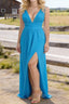 Sky Blue V Neck Chiffon Floor Length Bridesmaid Dress Long Bridesmaid Dresses With Pleated Split