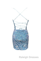 Cute Bodycon V Neck Blue Lace Homecoming Dress