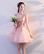 Pink V Neck Tulle Short Prom Dress Homecoming Dress