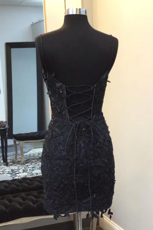 Sleeveless Black Lace Homecoming Dress Spaghetti Straps Secondary image