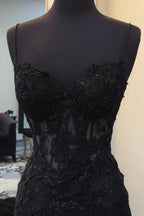Sleeveless Black Lace Homecoming Dress Spaghetti Straps