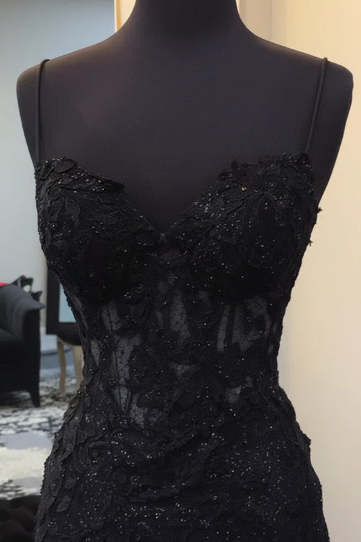 Sleeveless Black Lace Homecoming Dress Spaghetti Straps